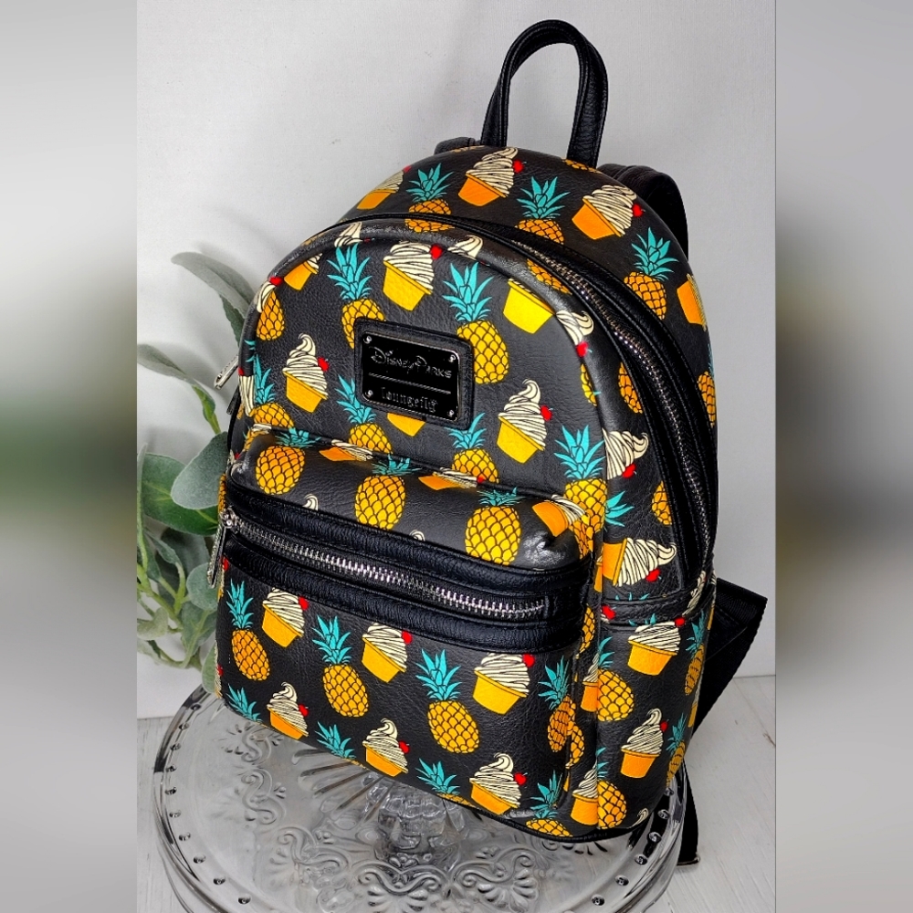Disney Parks Loungefly Dole Whip Backpack Purse Bag Black ice cream pineapple